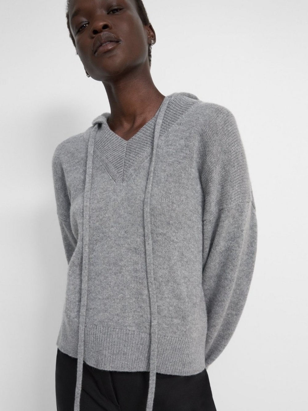 Theory Cashmere Sweater Hoodie Gray Size Small Quiet Luxury Minimalist